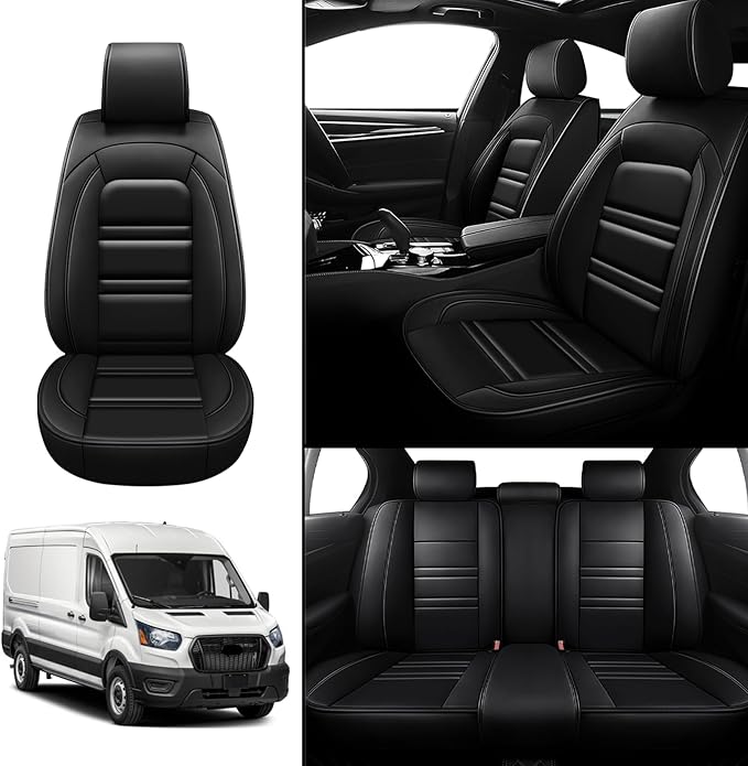 Seat Covers for Ford Transit 2014-2024 | 5-Seats Leather Seat Covers, Easy to Install Automotive Seat Covers Full Set (Full Set, Black)