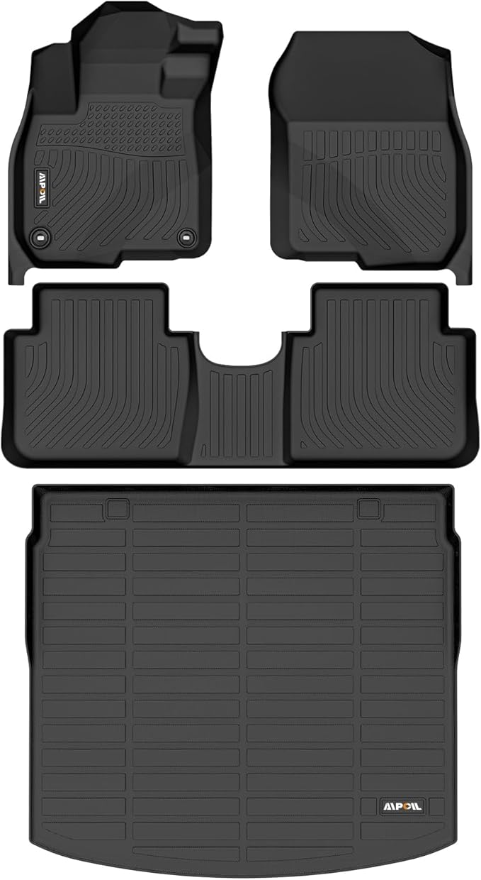 AIPOIL® Floor Mats & Cargo Liner Set for 2017-2022 Honda CRV (Deck in Upper Position) All Weather Protection TPE Anti-Slip Automotive Full Set Custom CR-V Car Mats Accessories - Black
