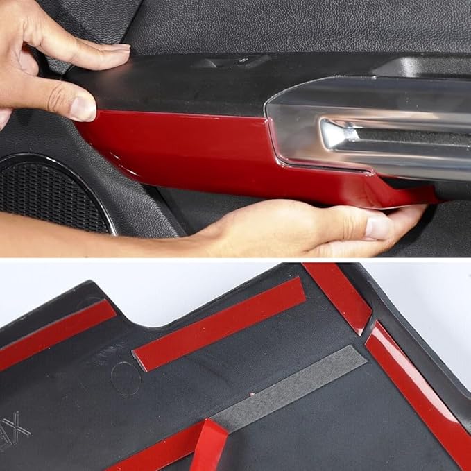 Door Armrest Panel Trim Cover Inner Door Handle Frame Sticker Compatible with Ford Mustang 2015-2025 Interior Accessories (Red)