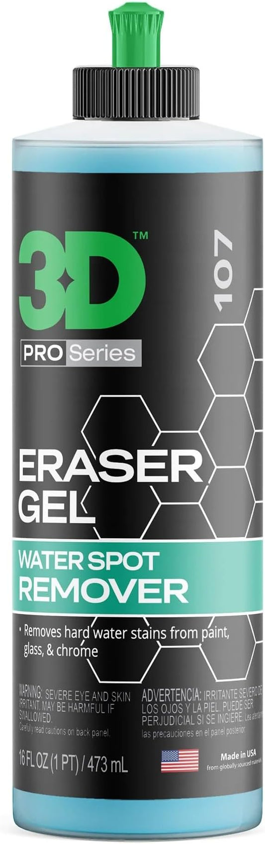3D Eraser Gel Water Spot Remover – Acidic Gel Formula for Hard Water Spots & Mineral Deposits – Safe for Paint, Glass, Chrome, Plastic & Metal - 16 oz