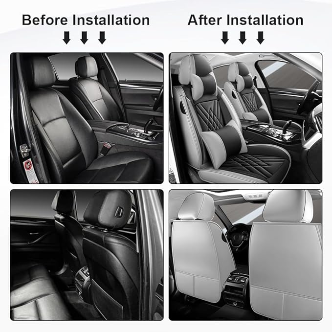 Seat Covers Fit for Toyota Corolla 2015-2026 Leather Car Seat Cover, Stylish Waterproof Breathable Easy to Install Airbag Compatibility Auto Interior Accessories(Front Set with Pillow,Black Gray)