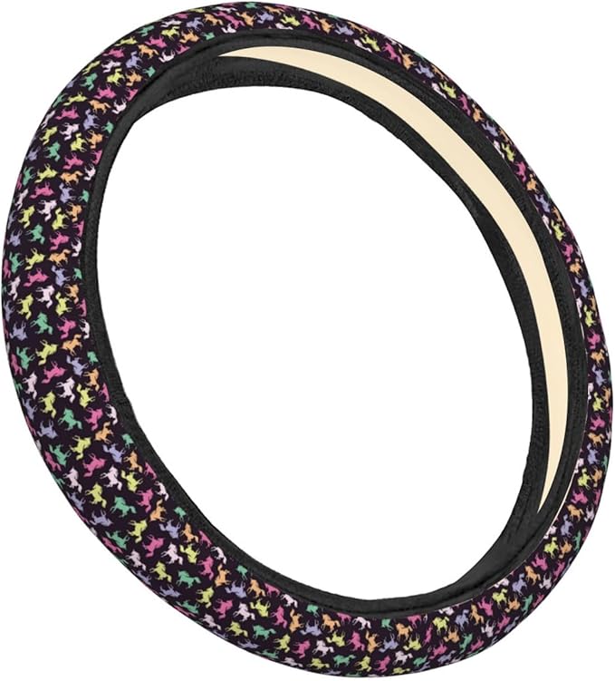 Dujiea Colorful Unicorn Elastic Stretch Steering Wheel Cover, Anti-Slip and Durable Car Steering Wheel Accessories for Women Men, 15 Inch Universal Fit Car, Truck, SUV