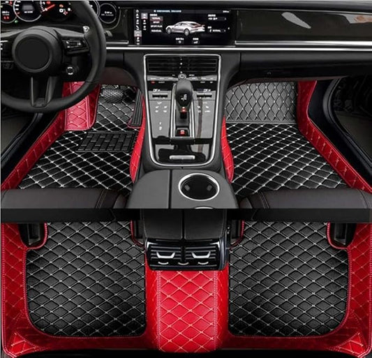 Errva Custom Personalized Floor Mats for Cars，Luxury Full Coverage All Weather Car Floor Mats，Anti-Slip Leather Car Mat Set ，Custom Floor Mats for 98.99% of Cars, Trucks & SUVs (red begie black1)