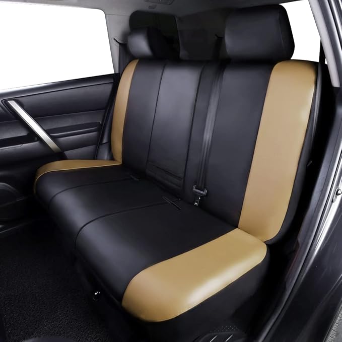 Flying Banner car seat Covers Protects Water Proof Faux Leather Carbon Fiber Front and Rear Bench (Black Beige, Full Set - 8PCS)