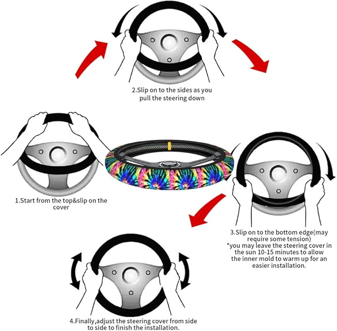 Swono Tie Dye Auto Car Steering Wheel Cover for Women Girls Rainbow Shibori Print 15 Inch Steering Wheel Protector Case,Fits for Automotive Car SUV Sedans