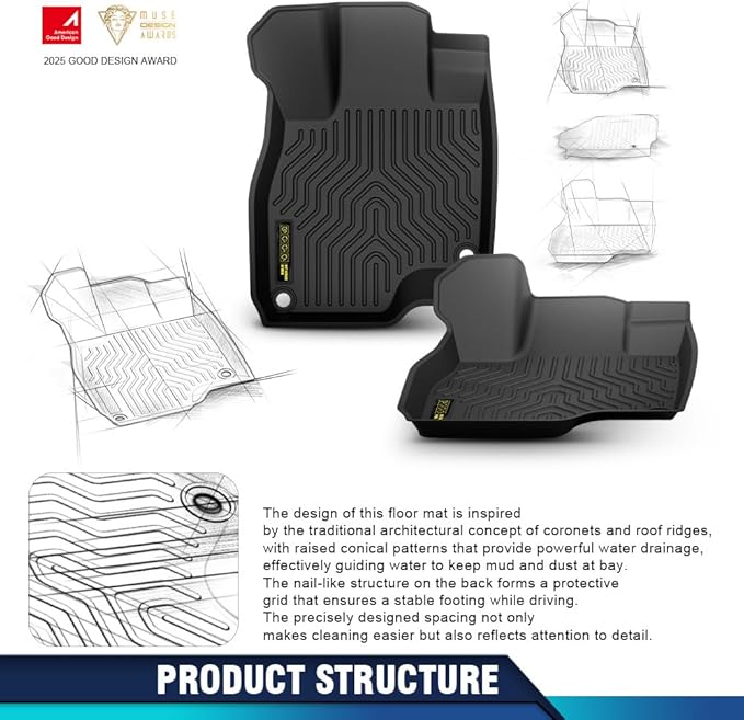 PIT66 Floor Mats Cargo Liners Compatible with Ford Escape 2020 2021 2022 2023 2024 2025 with 1st Row Bucket or Bench Seats 1st and 2nd Row All Weather TPE Liner Accessories