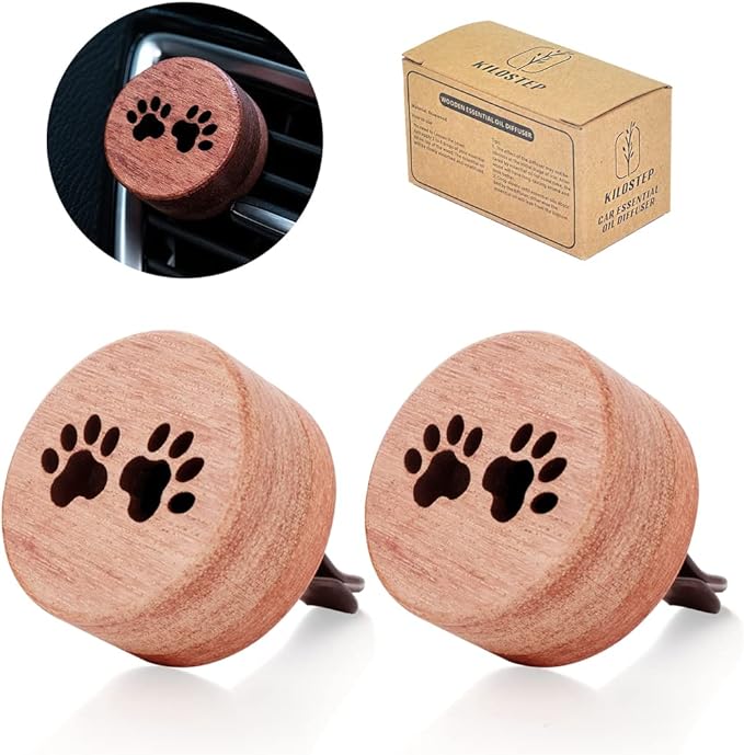 Essential Oil Car Diffuser, 2 PCS Cat Paw-Shaped Car Aromatherapy Wood Diffuser with Vent Clip