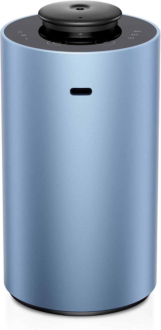 Airversa Waterless Essential Oil Diffuser for Home Aromatherapy Scent Diffusers with 3 Countdown Timer Settings or Timer-Off, 3 Mist Levels for Car Room Studio Office, ANX Premium Metal Ice Blue