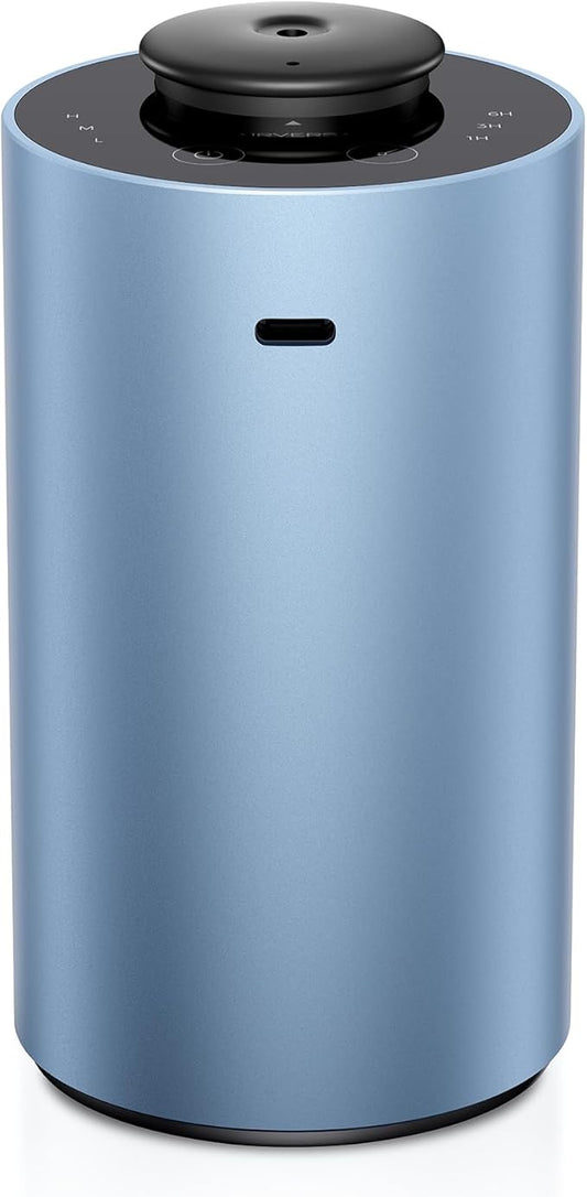 Airversa Waterless Essential Oil Diffuser for Home Aromatherapy Scent Diffusers with 3 Countdown Timer Settings or Timer-Off, 3 Mist Levels for Car Room Studio Office, ANX Premium Metal Ice Blue