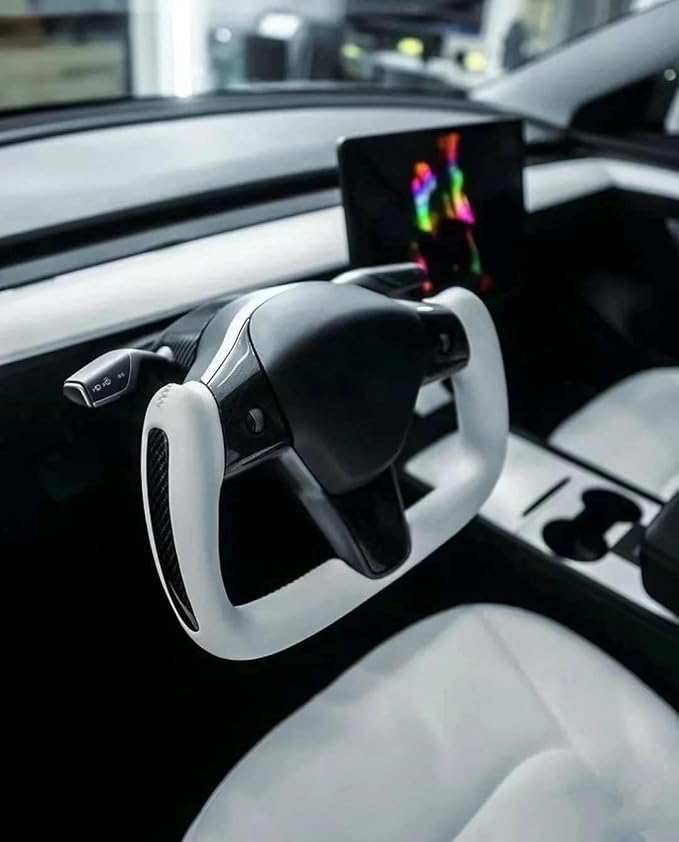 ZIMABLUE Real Carbon Fiber Heated Yoke Steering Wheel for Tesla Model 3 (2017–2023) & Model Y (2020–2024) | Factory-Matched 1:1 Fitment | Hand-Stitched