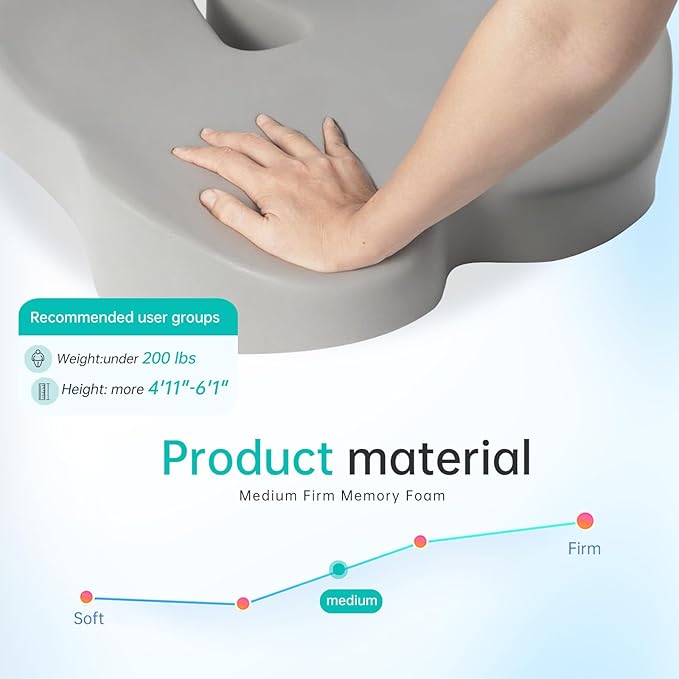 Seat Cushion, Extra Large Memory Foam Seat Cushion for Office Chair, Car Seat, Airplane, Relieving Hip Pressure, Coccyx and Sciatica Pain for Long Sitting (Black)