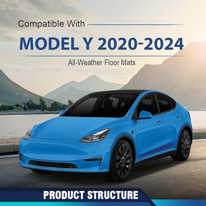 PIT66 Floor Mats Cargo Liners 9PCS Compatible with Tesla Model Y 2020-2024 5 SEAT (NOT for 7 SEAT) Premium All Weather Automotive TPE Liners Accessories