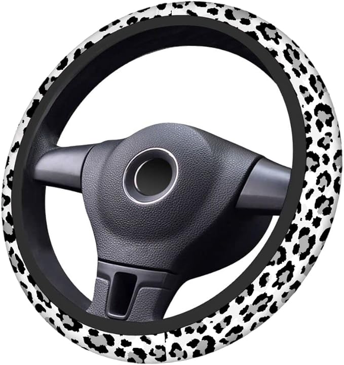 Swono Leopard Print Non-Slip Steering Wheel Cover Wild Animal Snow Leopard Neoprene Car Steering Wheel Covers Grip Automotive Steering Wheel Protector Auto Car Wrap Cover 15 Inch