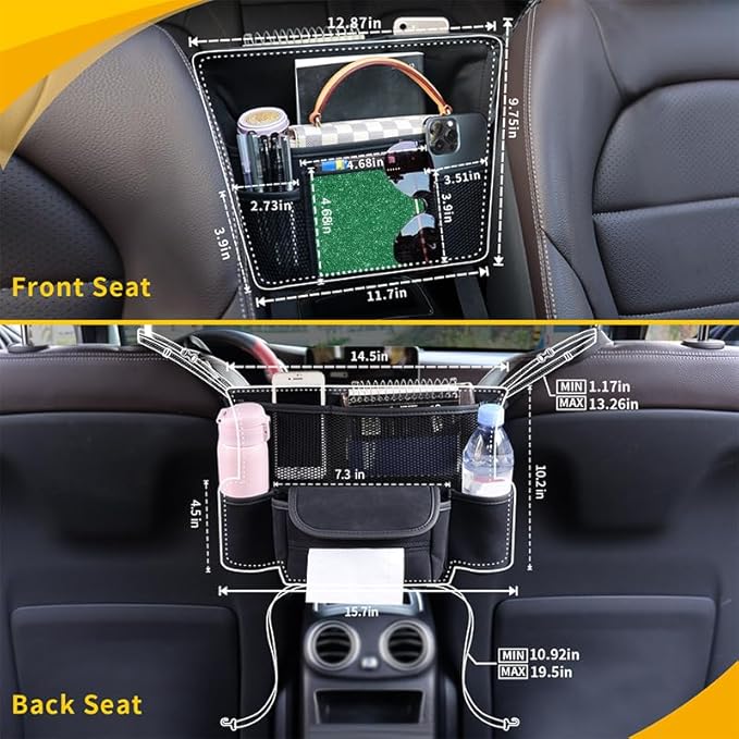 Green Diamond Car Handbag Holder Between Seats Bling Rhinestone Car Storage Bag Large Capacity Purse Phone Automotive Consoles Organizer Safe Barrier of Backseat Pet Kids