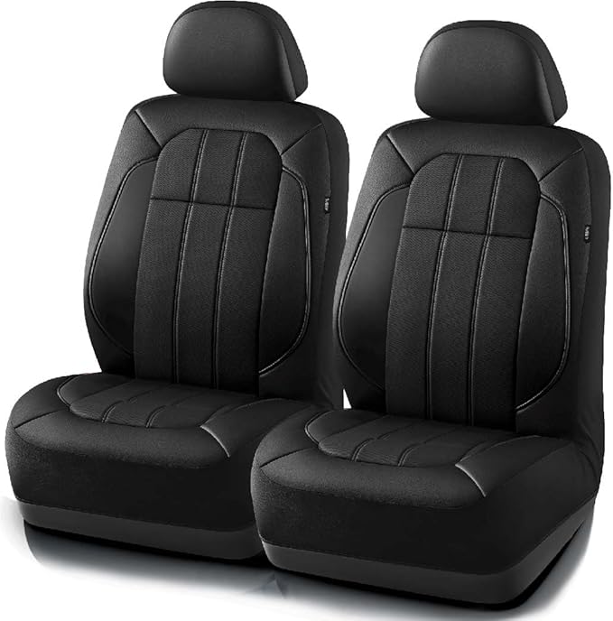 Road Comforts Car Seat Covers, Breathable Leather Seat Covers, Car Seat Covers Front Seats Airbag Compatible, Automotive Seat Covers for Most Cars, Vans, Trucks, SUV-Black