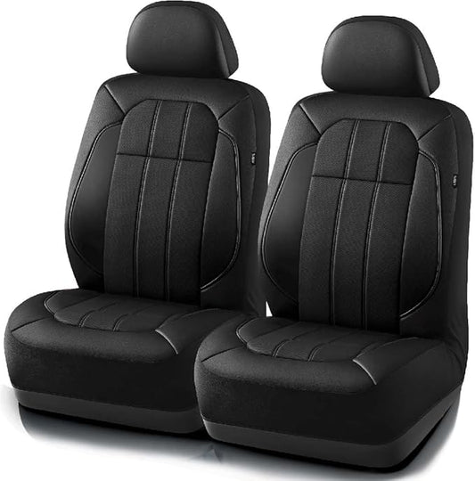 Road Comforts Car Seat Covers, Breathable Leather Seat Covers, Car Seat Covers Front Seats Airbag Compatible, Automotive Seat Covers for Most Cars, Vans, Trucks, SUV-Black