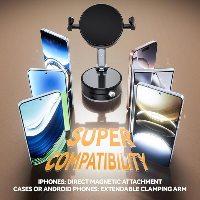 Universal Phone Holder for Car/Dashboard/Desk Adjustable & Foldable Phone Stand Compatible with Magnetic & Non-Magnetic Phones (All Phones 4-7") (White)