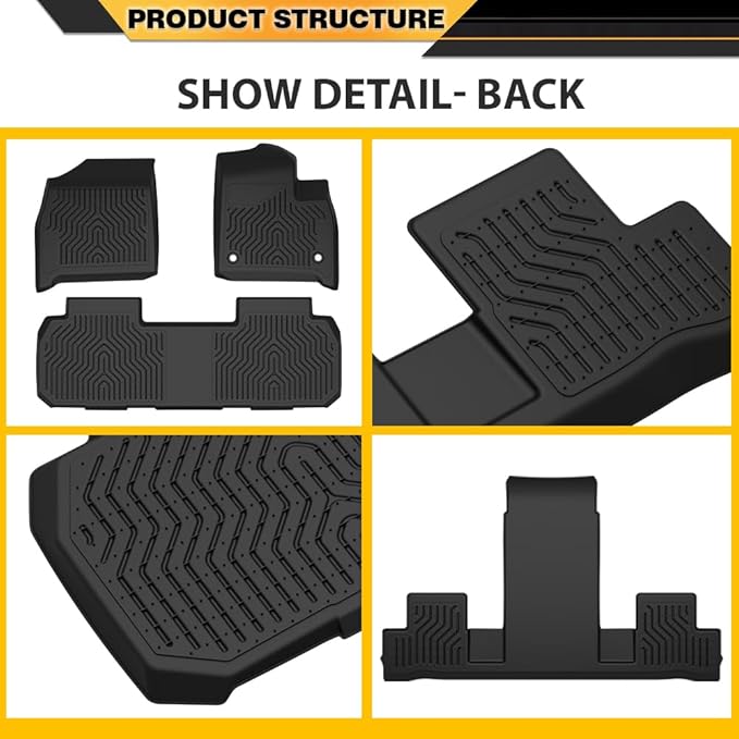 TPE Floor Mats Cargo Mats, Compatible with Chevy Traverse 2018-2024, 1st & 2nd & 3rd Row 4PCS with 2nd Row Bucket Seats, All Weather Full Cover Protection, Black Cargo Liner Interior Accessories