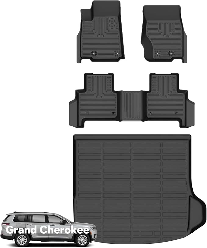 Wayhigh-for 2022-2025 Jeep Grand Cherokee (Include 4xe NOT for L or WK) All Weather Floor Mats and Cargo Liner Set TPE Car Mats Waterproof Heavy Duty Rubber Floor Liners Grand Cherokee Accessories