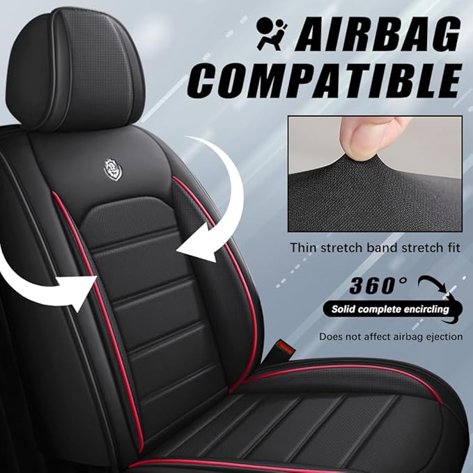 for Toyota Highlander 2006-2026 Seat Covers,Waterproof,Abrasion-Resistant PU Leather 2PCS Front Seat Cover(Black&Red)