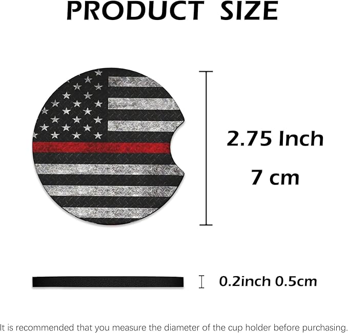 2 Pcs Car Cup Coasters, Red Grey American Flag Universal Non-Slip Rubber Car Coasters for Cup Holders 2.75 inch, Car Interior Accessories for Men