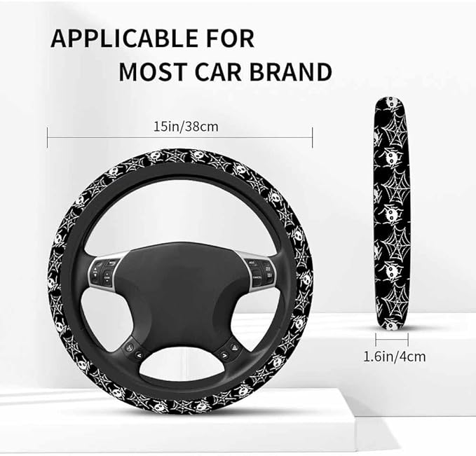 Spider Web Steering Wheel Cover Spider on The Web White Black Steering Wheel Cover for Women Men Anti-Slip Breathable Steering Wheel Protector Car Accessories