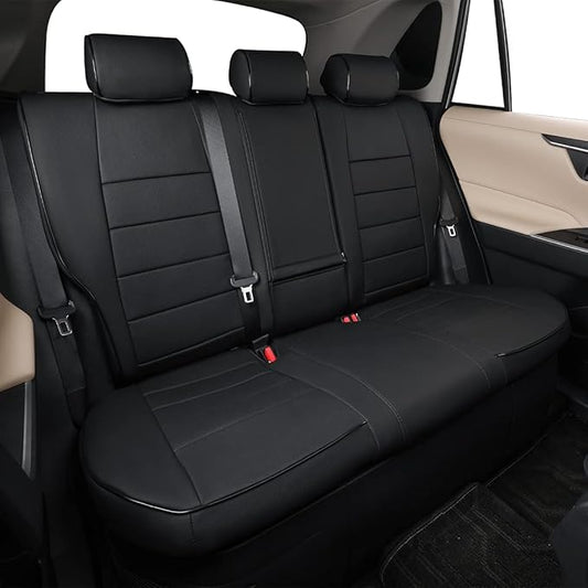 EKR Custom Fit Tacoma Rear Car Seat Covers for Select Toyota Tacoma 2016 2017 2018 2019 2020 2021 2022 2023 Double Cab/Crew Cab - Second Row Only,Leather (Black)