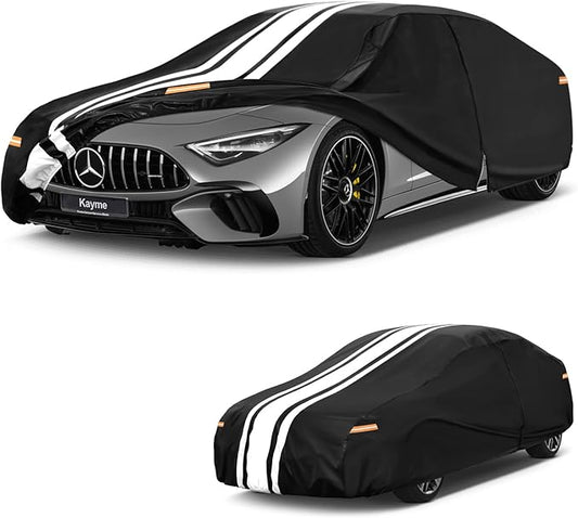 Kayme Heavy Duty Coupe Car Cover Waterproof All Weather for Automobiles, Outdoor Full Exterior Cover with Tape and Towel, Rain Snow Sun UV Protection, Fits Porsche 911,Mercedes SL,Nissan GT-R etc.