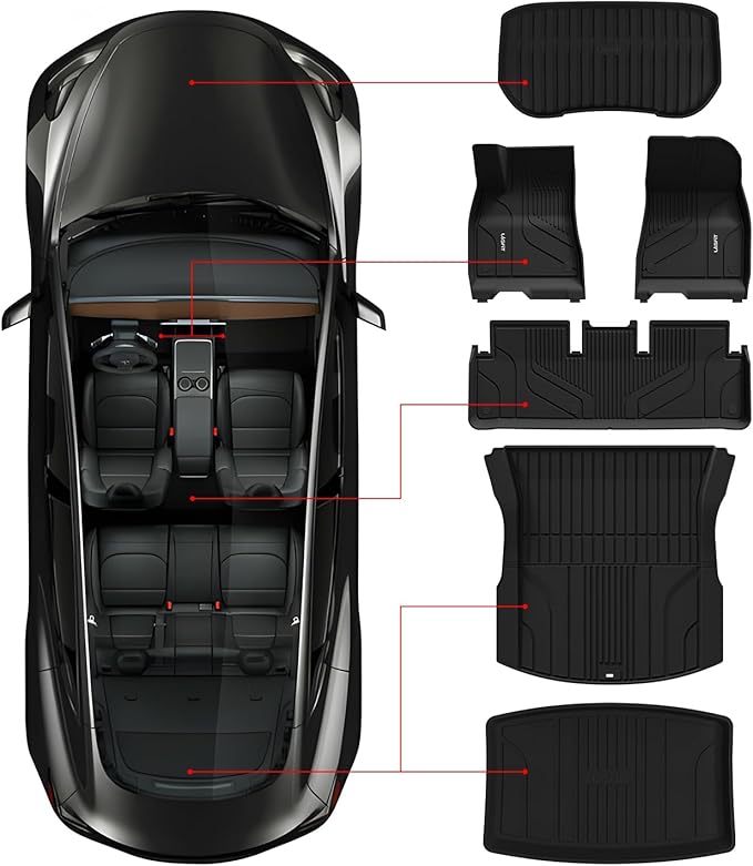 LASFIT Premium Extra Thick Floor Mats for Tesla Model 3 Highland 2024 2025 Custom Fit TPE All Weather Model 3 Interior Accessories Cargo Liner Front Rear Trunk Mat Full Set Car Mats 6 PCS