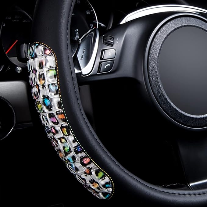 Flying Banner car Steering Wheel Cover Gel Massage Velvet Cool Warm Universal Size 15 inches SUV Truck Anti Slip Odorless Summer Winter (Black Leopard, Gel Massage)