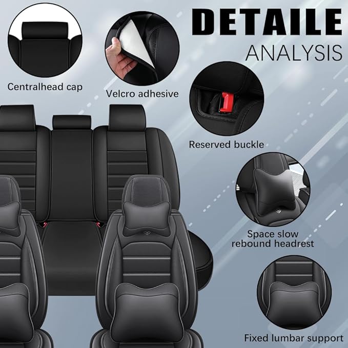 Leather Seat Covers,Waterproof Soft Seat Covers,Interior Accessories Seat Covers Cushion Vehicle Protector Airbag Compatible,Fits 95% of Vehicles(Classic Black,Full Set with Pillow)