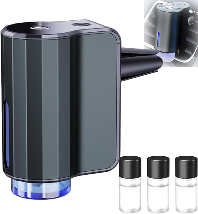 Smart Car Air Freshener with Three Adjustable Concentration, Fall Scent Car Air Freshener Diffuser, Ambientador Para Carro with Air-Conditioner Vent Clips and 3 pcs Essential Oils