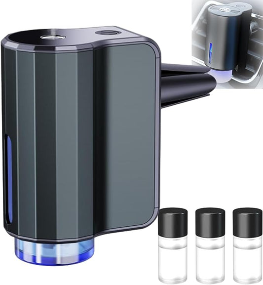 Smart Car Air Freshener with Three Adjustable Concentration, Fall Scent Car Air Freshener Diffuser, Ambientador Para Carro with Air-Conditioner Vent Clips and 3 pcs Essential Oils