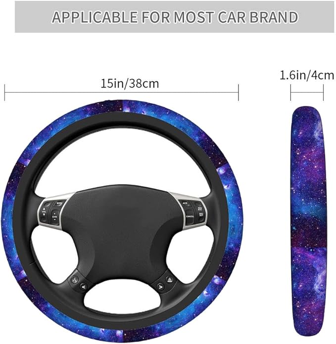 Swono Galaxy Purple Car Neoprene Steering Wheel Cover Abstract Galaxy Space Star Purple 15 Inch Anti-Slip Wheel Wrap Case Protector for SUV Sedan Vans Trucks