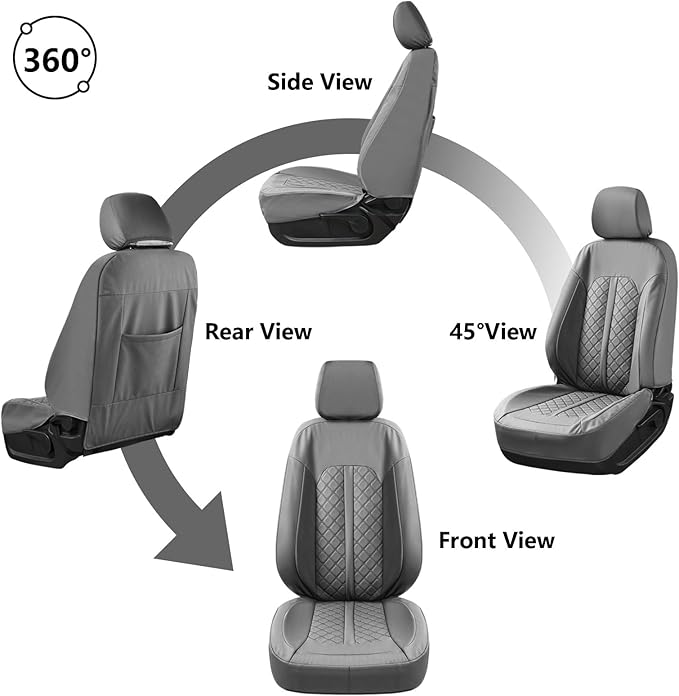 Truckiipa Leather Seat Covers for Chevy Silverado 1500 Car Seat Cover Fit for 2007-2013&2019-2024 Chevy Silverado GMC Sierra 1500, 2020-2024 2500HD 3500HD Double Crew Extended Cab, Full Set, Grey