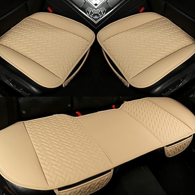 West Llama Full Set Car Seat Covers for Front and Rear Bottom Seats Only, Luxury PU Leather Car Seat Pads Protectors Waterproof and Wear-Resistant,Beige