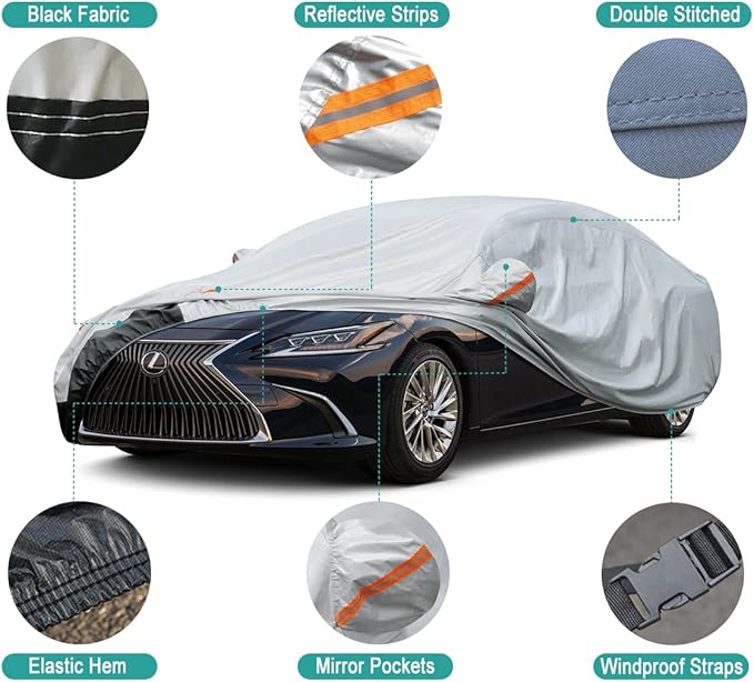 6 Layer Car Cover Custom Fit Ford Taurus (1986-2025) Waterproof All Weather, Heavy Duty Outdoor Snow Sun Rain Uv Protection (Ships from US Warehouse, Delivery 3-8 Days)