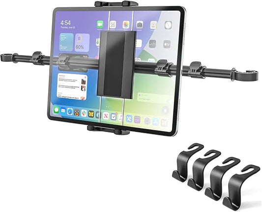 Tablet Holder for Car Headrest with 4 Headrest Hooks, Car Tablet Mount Back Seat for Kids Fit 4-13" Tablets & Phones, ipad Car Holder Back Seat for iPad Pro 12.9, Air, Mini, Galaxy, Fire