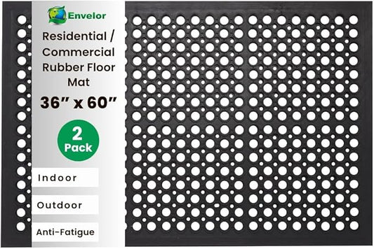Envelor 2-Pack Anti Fatigue Rubber Floor Mat - Non-Slip Restaurant/Bar Drainage Mat & Doormat - 36 x 60 Inches