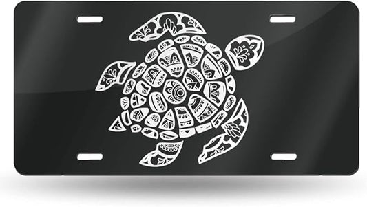 Sea Turtle Mandala Etched Front License Plate Aluminum Decorative License Plates Funny Metal Car Plate 6"X12" Novelty Vanity Tag Cover with 4 Holes Car Decor Accessory