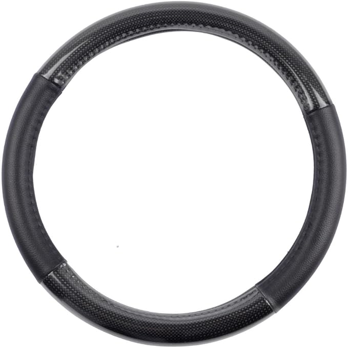 Motor Trend Ergonomic Grip Leather Steering Wheel Cover Non Slip Protector for Small Size Steering Wheels in Cars SUVs Vans 13.5"-14.5", Carbon Fiber Synthetic Leather, Car Steering Wheel Cover, Black