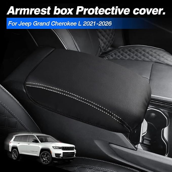 Autorder Center Console Armrest Cover for 2021-2025 2026 Jeep Grand Cherokee L Accessories Armrest Cover Anti-Scratch Middle Console Pad Leather Armrest Protector