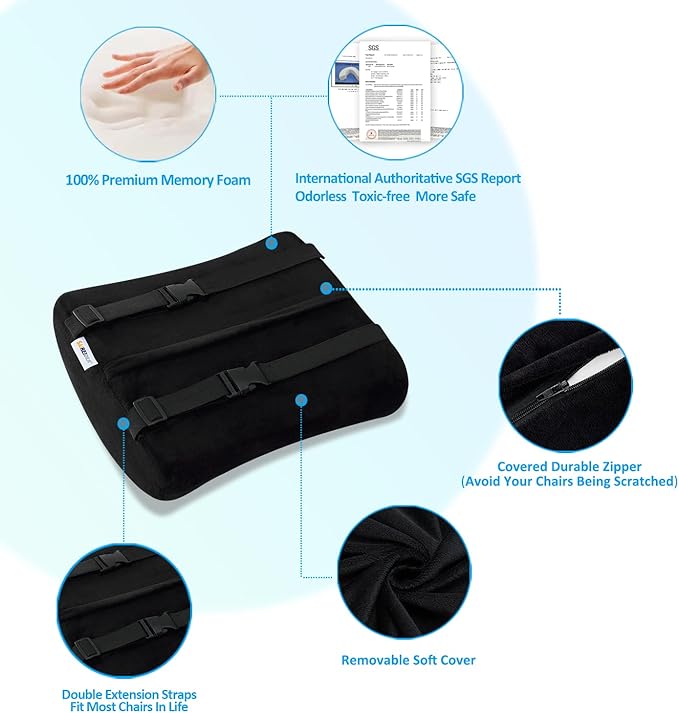 SAIREIDER Seat Cushion and Lumbar Support Pillow for Office Chair, Memory Foam Car Seat Cushions Back Support Pillows, Help Relieve Pain of Back, Lumbar, Tailbone and Sciatic Nerve（Black）