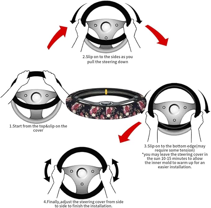 Swono Roses Car Steering Wheel Cover,Watercolor Floral Rose Peony Safe Driving Anti-Slip Steering Wheel Covers Steering Wheel Protection Case No Smell Universal 15 Inch