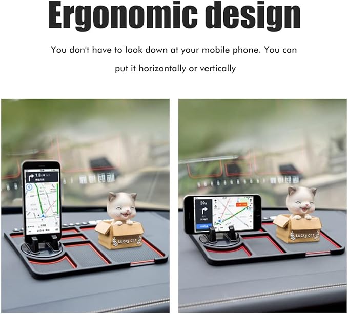 Anti-Slip Mat with Mobile Phone Holder, 4 in 1 Mobile Phone Anti Slip Pad, Dashboard Cell Phone Holder, with Temporary Parking Number, Detachable & Washable (Red)