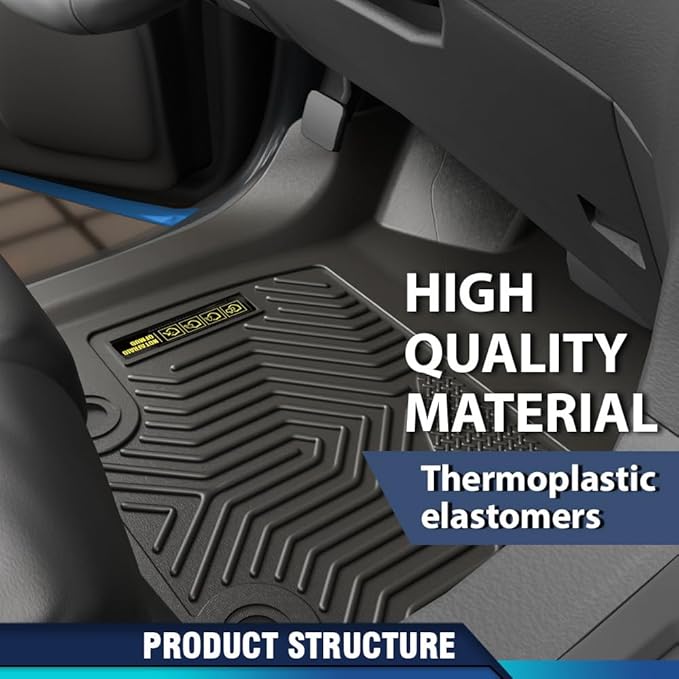 PIT66 Floor Mats Compatible with Ford F150 Super Crew 2015-2025 (Fit 22-24 Lightning Models) w/o Fold Flat Storage (Heavy Duty) 3-Piece All Weather TPE Cargo Liners