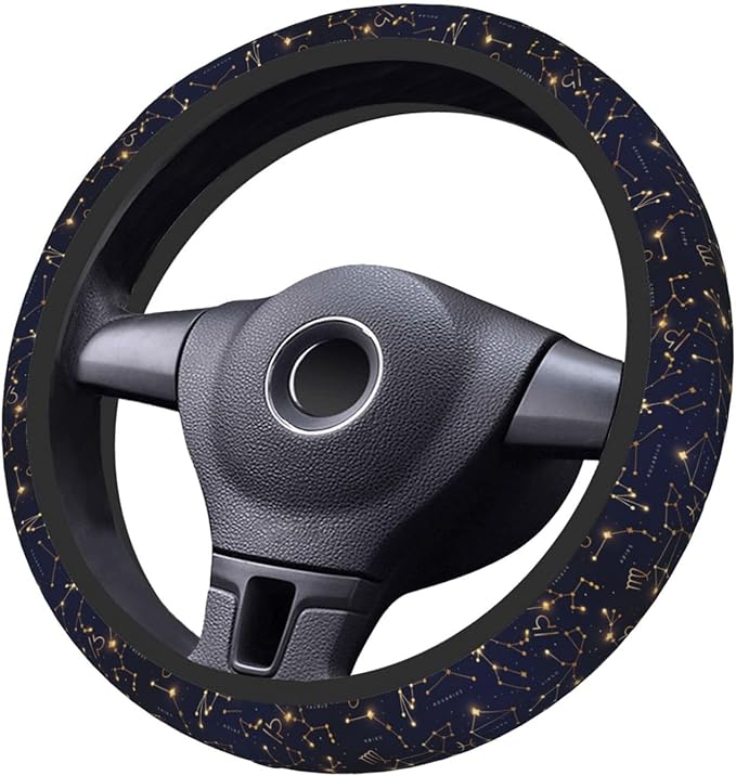 Astrological Star Symbols Steering Wheel Cover for Women Girls, 15 Inches Anti-Slip Steering Wheel Cover for Auto Truck SUV