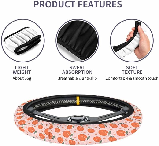 Peach Steering Wheel Cover Abstract Orange Steering Wheel Cover for Women Men Anti-Slip Breathable Steering Wheel Protector Car Accessories