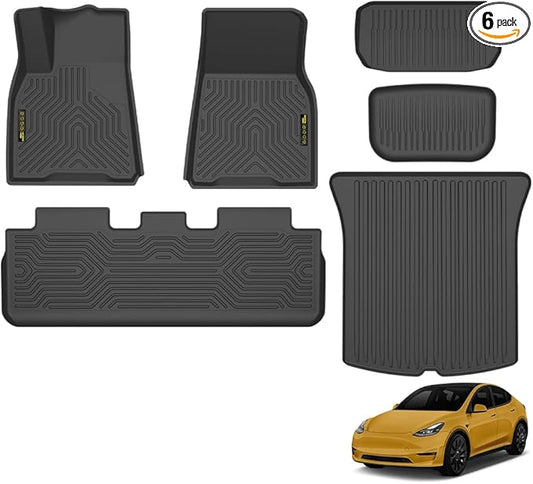 TPE Floor Mats Cargo Liners Compatible with Tesla Model Y 2020-2024 5-seat (NOT fit 7-SEAT),6PCS,All-Weather Protection