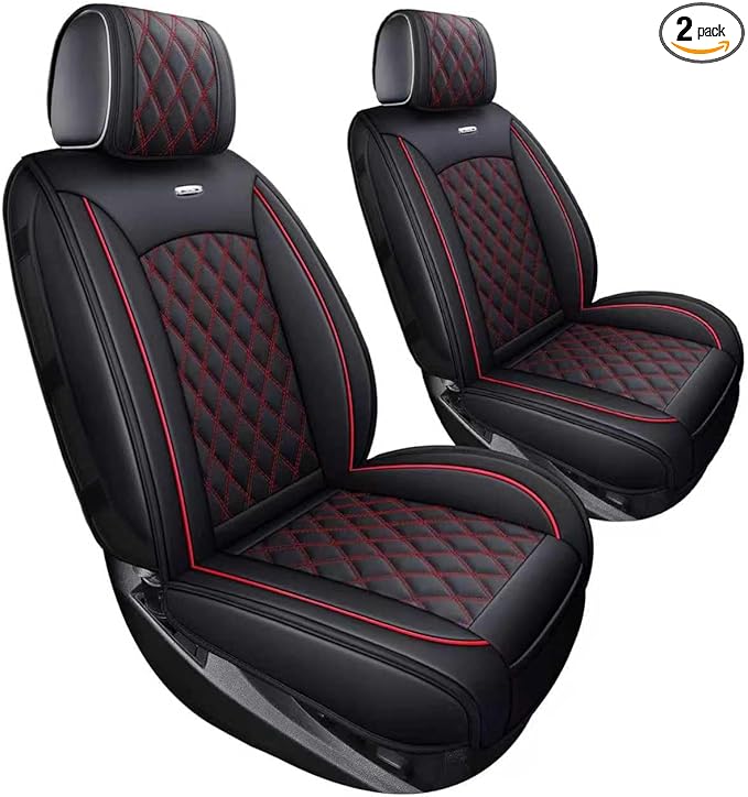 Aierxuan Chevy Chevrolet Silverado GMC Sierra Front Seat Covers Pickup Custom Fit 2007-2025 1500 2500HD 3500HD Crew Double Extended Cab Waterproof Leather Protectors (2 PCS Front, Black-Red)